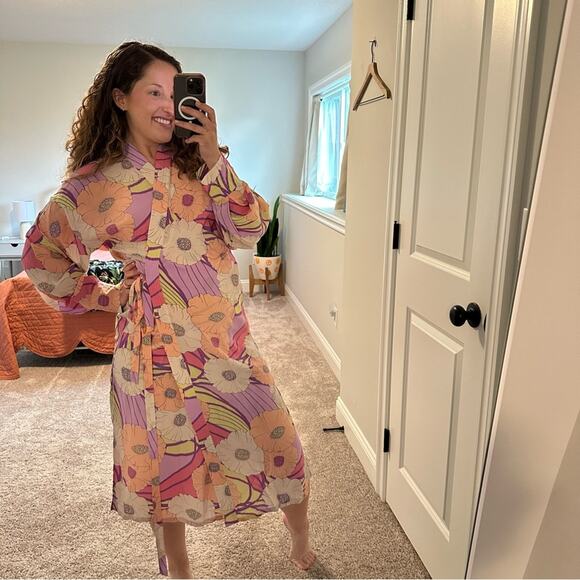 Rachel Comey Pink Purple Pop Floral Silk Robe Dress XS/S Oversized - Picture 3 of 16